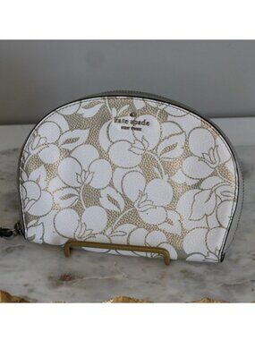 Kate Spade Larchmont Ave Breezy Floral Half Moon Wristlet Silver Leather Clutch